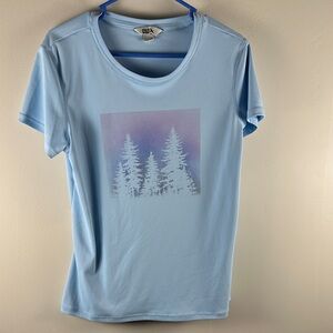 Eddie Bauer Sky Blue Sweat Wicking Graphic Tee with Tree Design